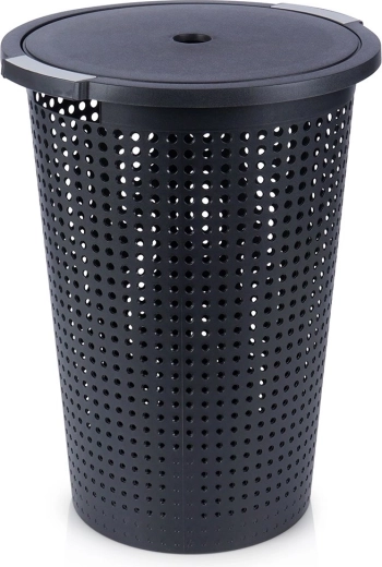 Plastic laundry basket with lid 35 l, black