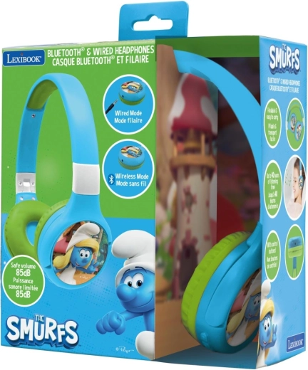 Cuffie Bluetooth pieghevoli per bambini con limitazione del volume Puffi 2in1