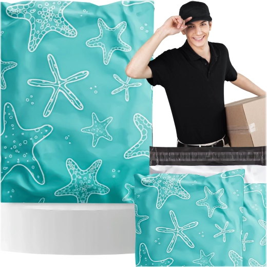 Courier poly mailers with starfish motif 310 × 420 mm, 50 pcs