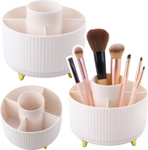 rotating organizer for makeup brushes and lipsticks, white, 5 compartments