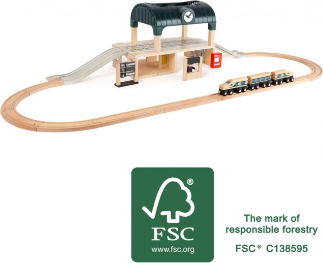 small foot wooden train set with station