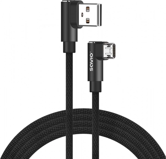 Dwustronny kabel USB A – Micro USB 2 m z wtykiem pod kątem 90° SAVIO