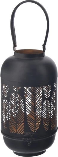 Bougeoir Leaf en métal et similicuir noir et doré 27 cm