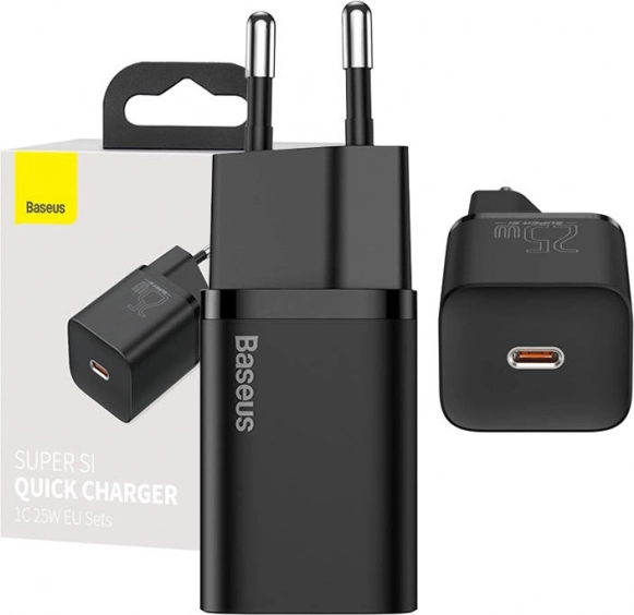 caricatore rapido Baseus Super Si 25W con USB‑C (nero)