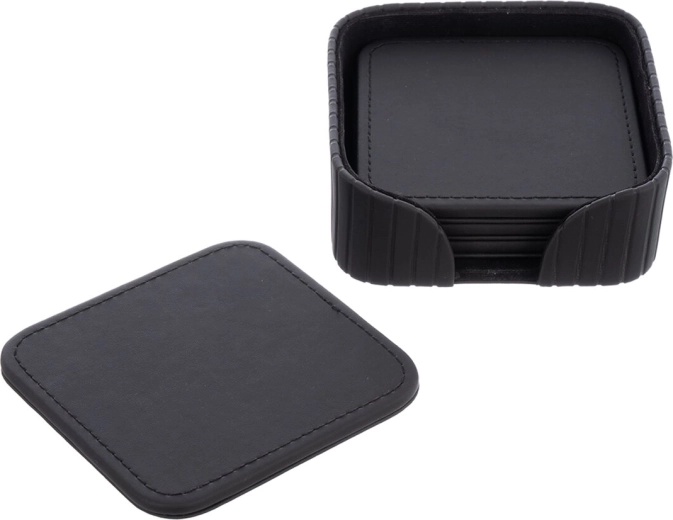 Sous-verres Gentleman en bois et similicuir avec support, lot de 4