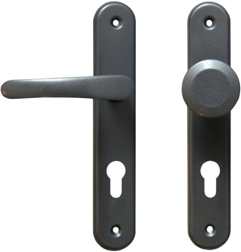 Ferrure de porte MICHAELA avec poignée et bouton fixe, entraxe 72, gris