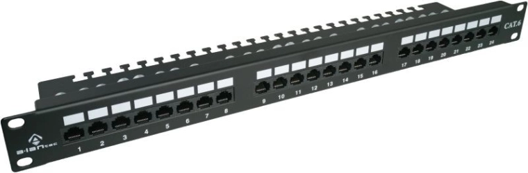 Patch panel UTP Cat. 6, 24 porte, LSA con mensola, 1U