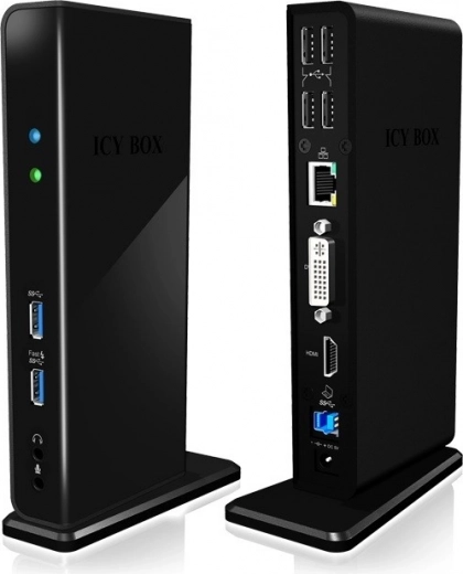 Stazione di docking da scrivania ICY BOX con USB, HDMI, LAN, DVI-I e ingresso microfono
