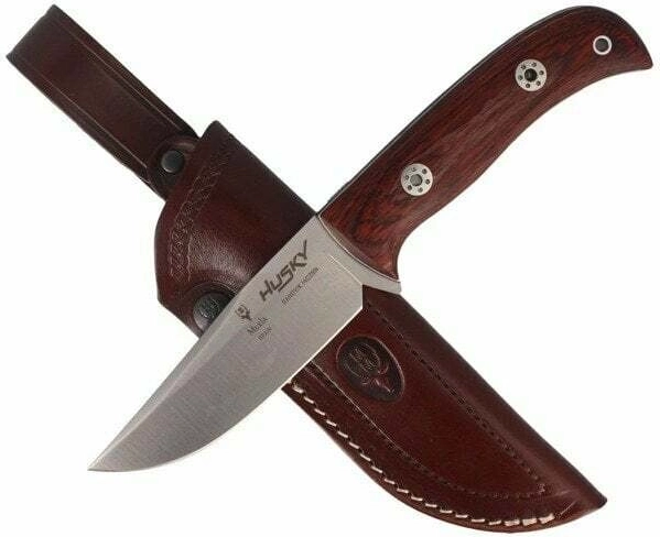 Muela Husky kültéri kés 11 cm, RWL34 acél, Pakka fa, bőr tok