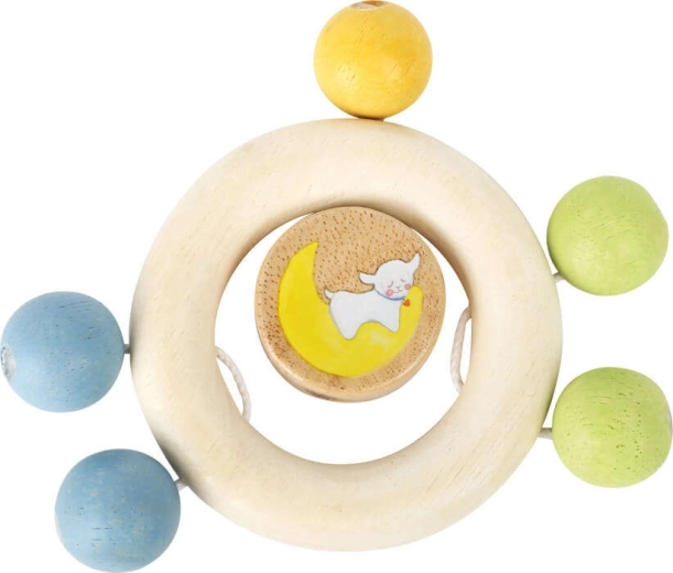 Small Foot wooden teether and rattle with sheep beads