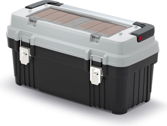 Mallette à outils OPTIMA avec poignée et verrous métalliques, grise, 586 × 296 × 305 mm