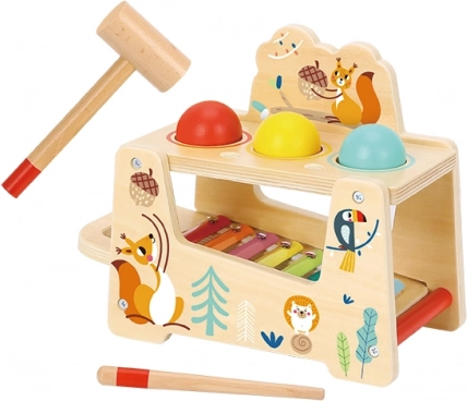 Wooden 2-in-1 pounding bench with xylophone – TOOKY TOY