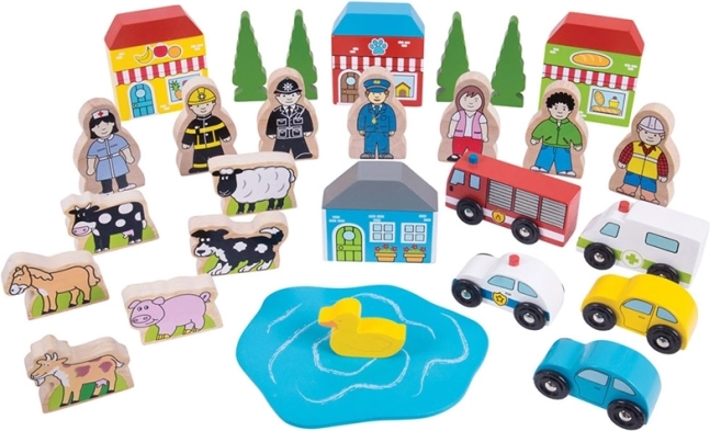 velká sada příslušenství pro dřevěné vláčkodráhy BIGJIGS RAIL