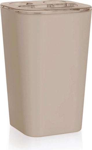 Bicchiere porta spazzolini in plastica con divisorio beige-grigio 11 cm