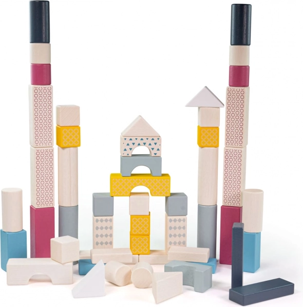 Bigjigs Toys fa építőkockák vödörben, 50 db
