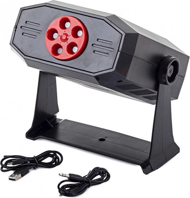 Laser disco projector with strobe and built-in speaker