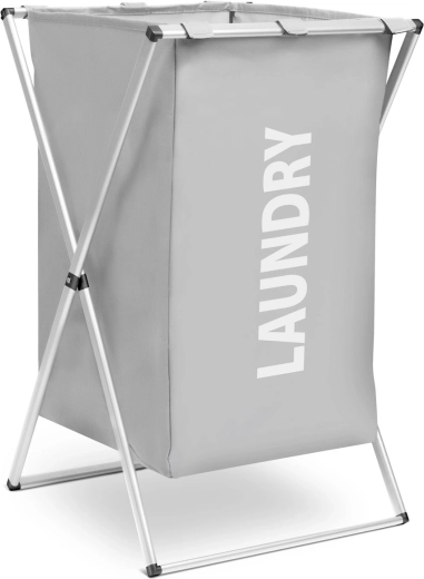 Textile laundry basket with a folding metal frame