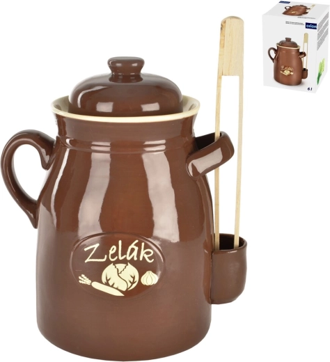 Pentola in ceramica per conserve (per crauti) 6 l con coperchio e pinze
