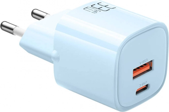 33 W GaN Charger with USB‑C and USB‑A Blue