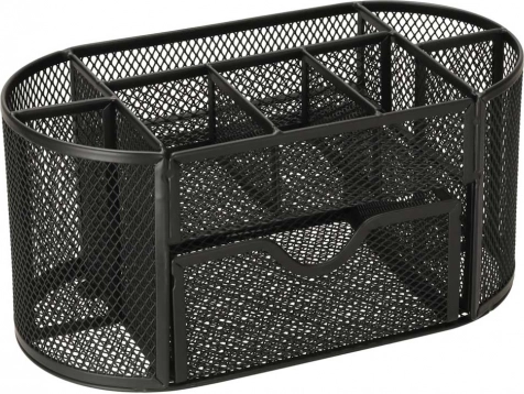 Organizer da scrivania in metallo nero con 9 scomparti e cassetto