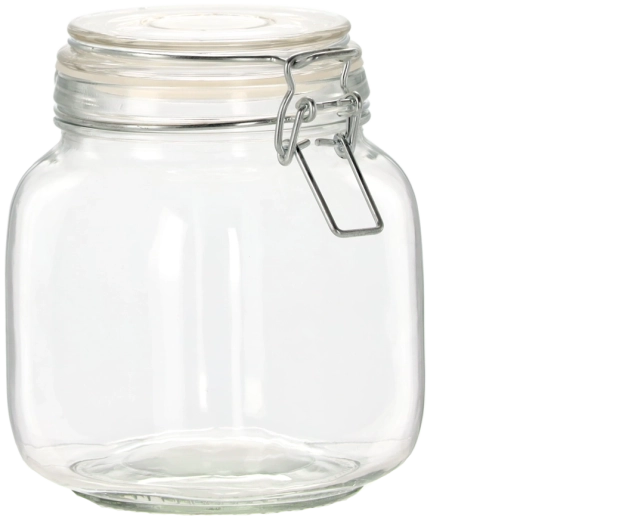 Square glass jar 0.95 l with mechanical clamp lid