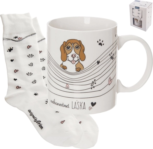 Set regalo: tazza in ceramica “Amore infinito” 350 ml e calze con motivo cane