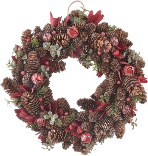 Couronne décorative en pommes de pin Red 40 cm