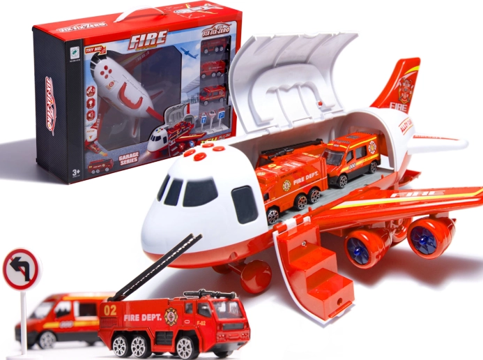 Firefighting cargo airplane with toy cars