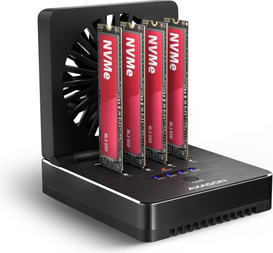 Stazione docking USB4 Axagon per 4× SSD M.2 NVMe con clonazione offline