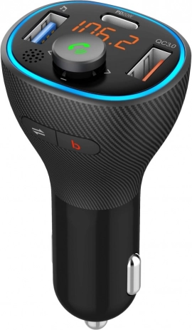 FM car transmitter with Bluetooth, USB and LED display