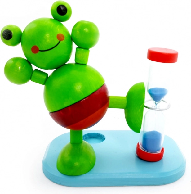 Wooden sand timer Frog for tooth brushing with toothbrush holder
