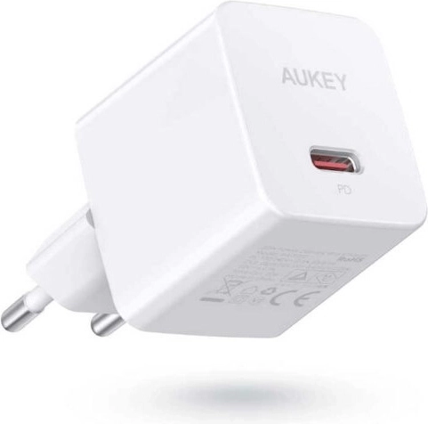 Aukey mini wall charger USB‑C 20 W with Power Delivery, white