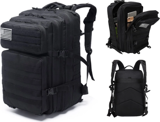 Tactical military backpack 40–60 L black