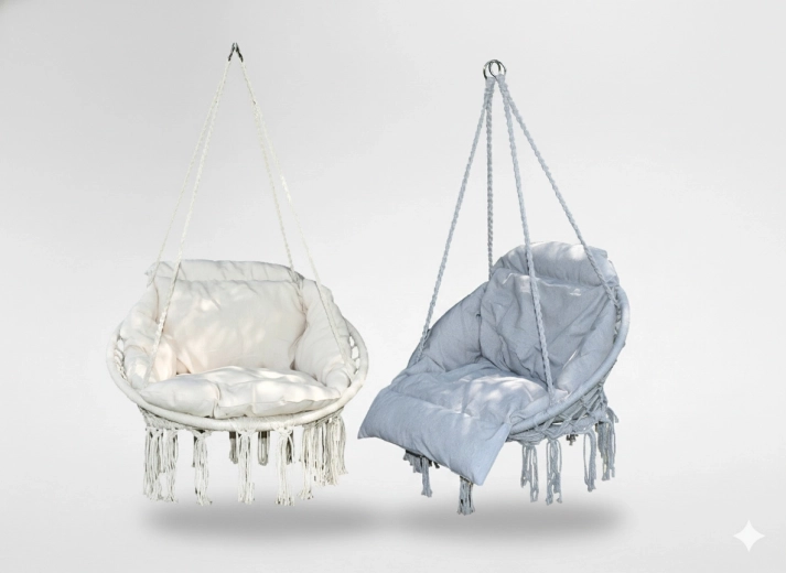 Hanging Nest Chair with Cushion, Beige-Grey