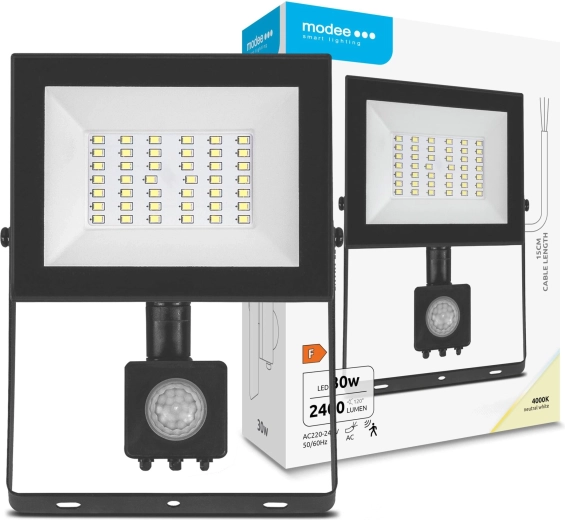 Modee LED Floodlight E-series with Sensor 30 W, 2400 lm, 120°, Neutral White 4000 K
