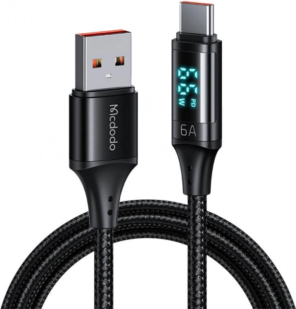 USB to USB-C Cable with Display Mcdodo, 66W, 6A, 1.2 m Black