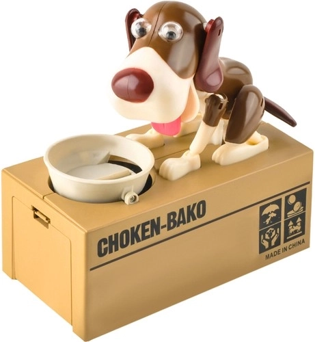 Interactive coin bank dog eating coins CHOKEN-BAKO, brown