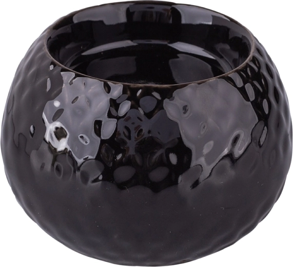 Črn porcelanast svečnik z reliefom 8,5 × 8,5 × 6 cm