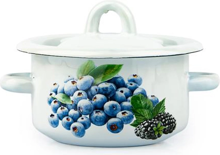 Pentola smaltata con coperchio 0,4 l – decoro mirtillo