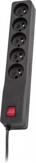 Surge protector power strip ZX 510, 5 outlets, black, 2.5 m cable