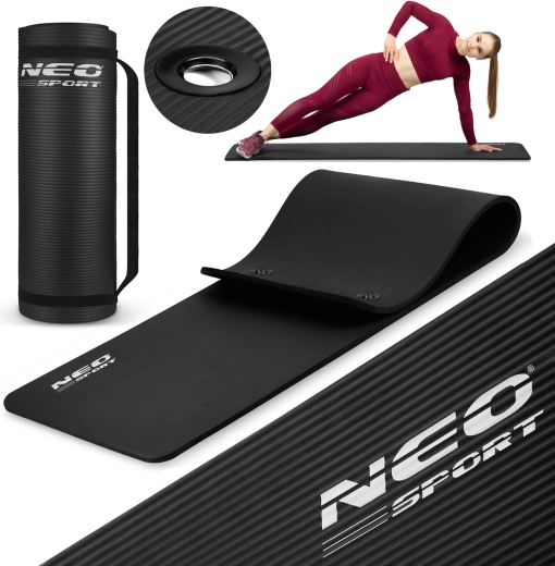 Exercise Mat with Eyelets 183 × 60 cm Black NEO SPORT