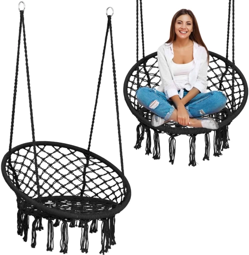 Sedia sospesa boho a dondolo, nera