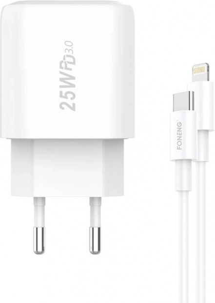 FONENG 25 W fast charger with USB‑C + USB‑C to Lightning cable