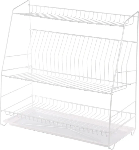 Égouttoir à vaisselle 3 niveaux 50 cm blanc avec bac d’égouttage