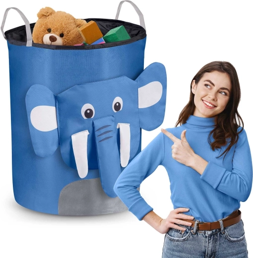 Textil játék- és szennyeskosár NUKIDO – kék elefánt