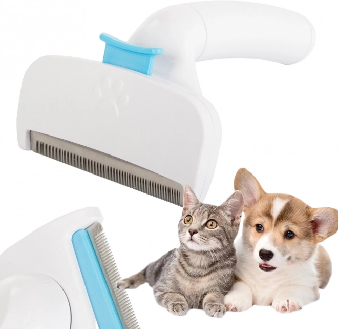 de-shedding comb for dogs and cats with self-cleaning button