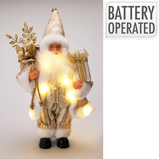 Décoration de Noël Santa sur pied avec éclairage LED, dorée, 30 cm