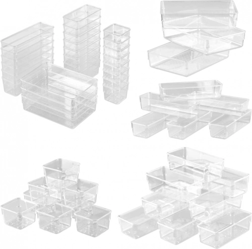 Set of Acrylic Drawer Organizers, 4 Sizes, 25 Pieces
