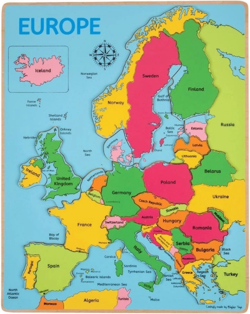 Bigjigs Toys wooden puzzle Europe map, 25 pieces
