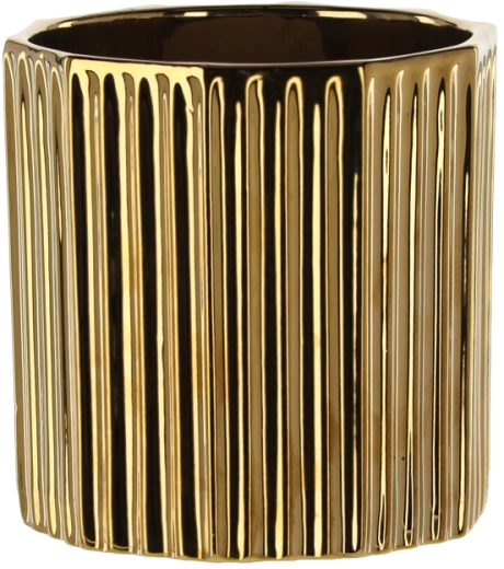 Copri vaso in ceramica color oro con motivo a righe 15 × 15 × 15 cm